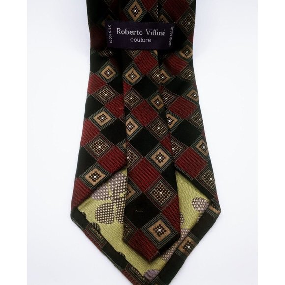 Men's Tie Roberto Villini Couture Multi-Color Geometric Diamond Print 100% Silk - Picture 4 of 12